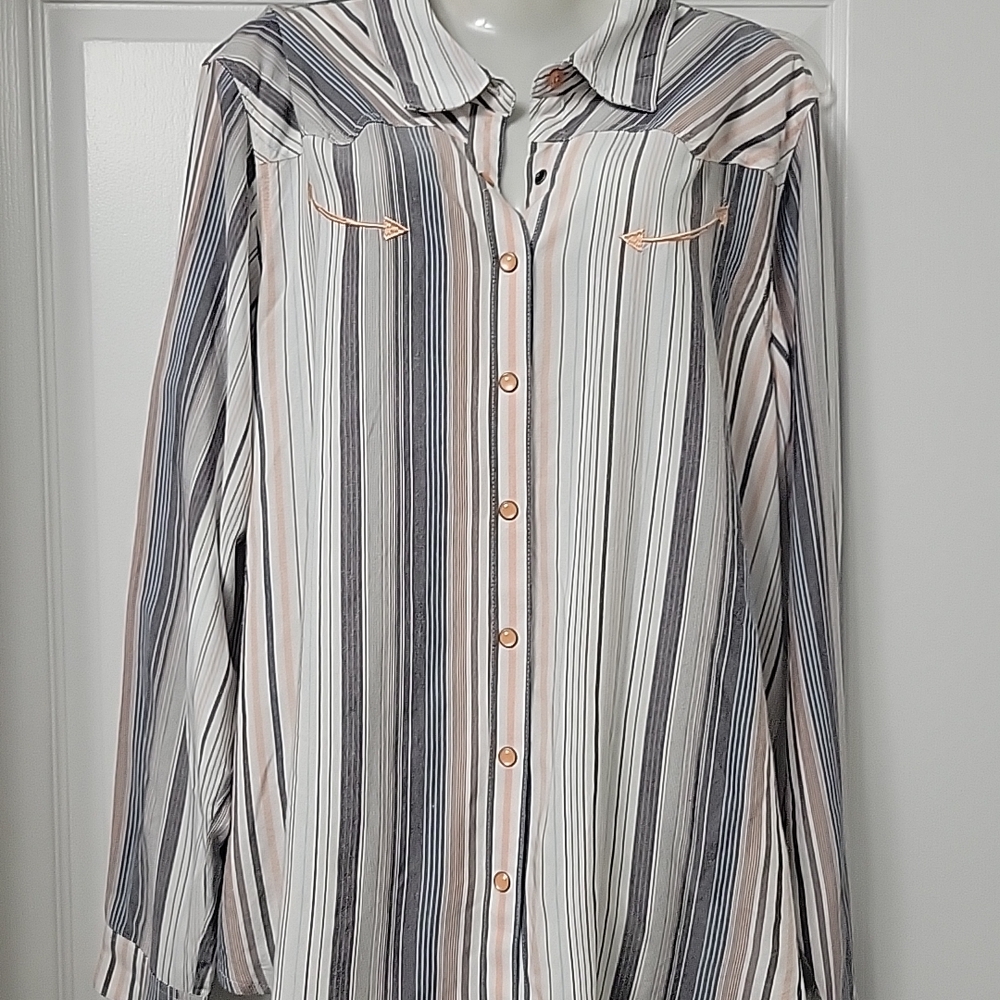NWT Cruel Denim 2XL Dusty Multi Striped Embroidered Western Cowgirl L/S Shirt